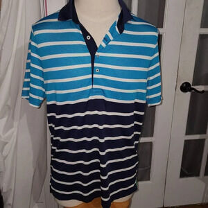RLX Ralph Lauren Mens Blue Striped Polo Golf‎ Shirt Medium